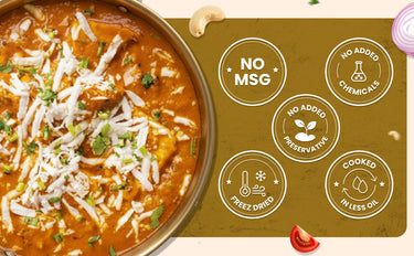 Dish with cheese and herbs on a green label with health claims