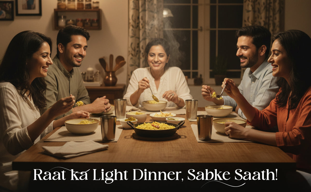 Group of people enjoying a light dinner together at a table in a cozy setting.