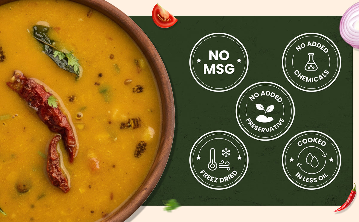  bowl of yellow soup with spices on a green label with health benefits text