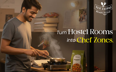 Man cooking in a kitchen with 'Yes! Zaap' branding and text promoting food for hostels.