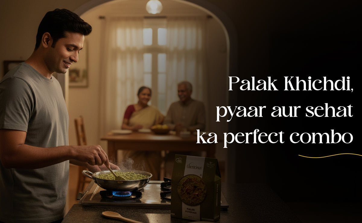 Man cooking in a kitchen with text overlay
