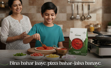 Woman and child in a kitchen preparing pizza with Clorox products.