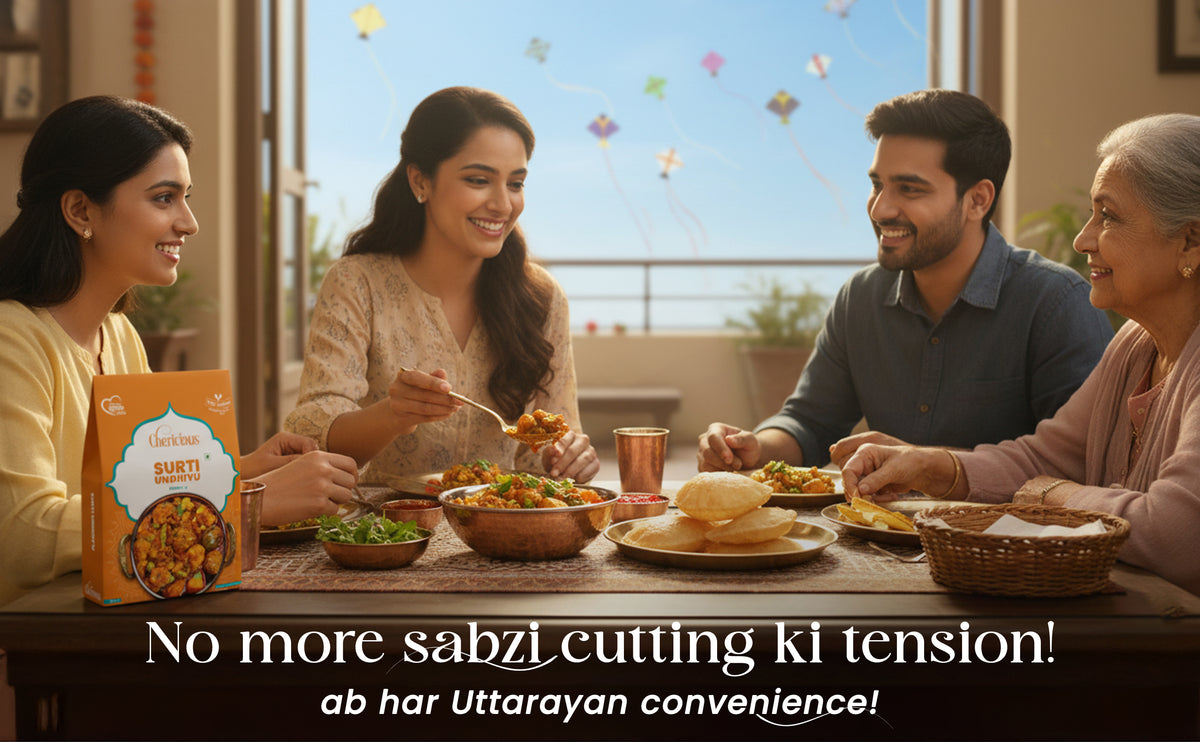 Family enjoying a meal together with a product box on a table, set against a bright window.