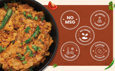 Dish with green herbs on a brown background with health benefits icons.