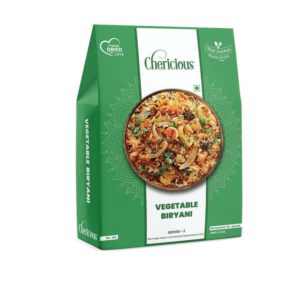 Cherlicious Vegetable Biryani packaging on a white background