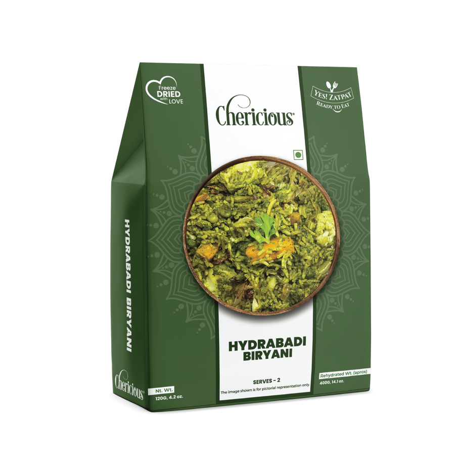 Chericious Hydrabadi Biryani packaging on a white background