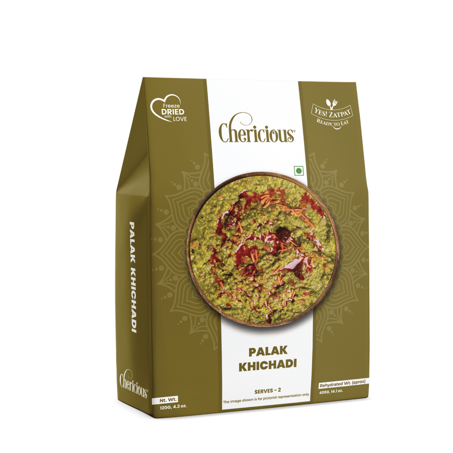 Packaging of Chericious Palak Khichadi on a white background