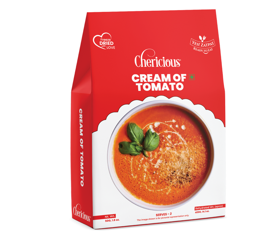 Cherlicious Cream of Tomato soup package on a white background