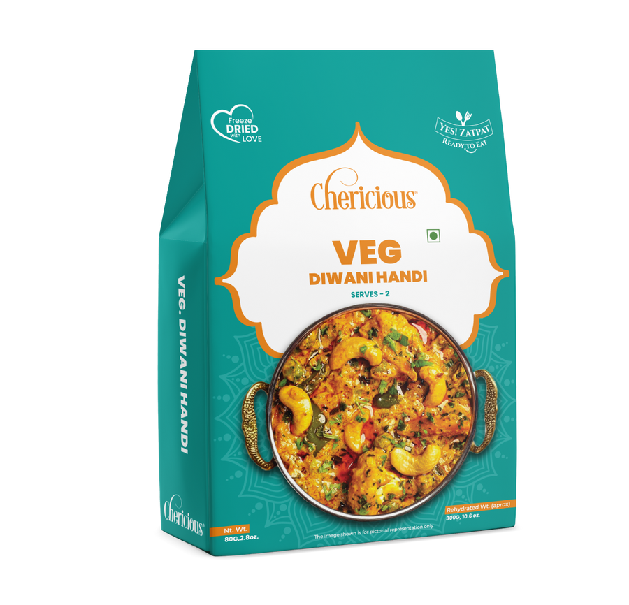 Packaging of Chericious Veg Diwani Handi on a white background