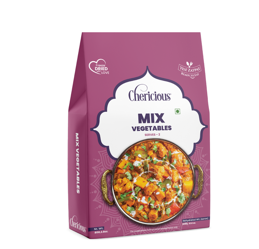 Purple package of Chericious Mix Vegetables on a white background
