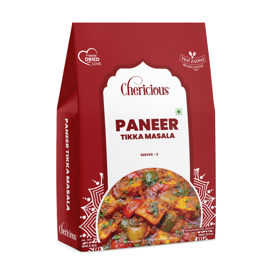 Chericious Paneer Tikka Masala packaging on a white background.
