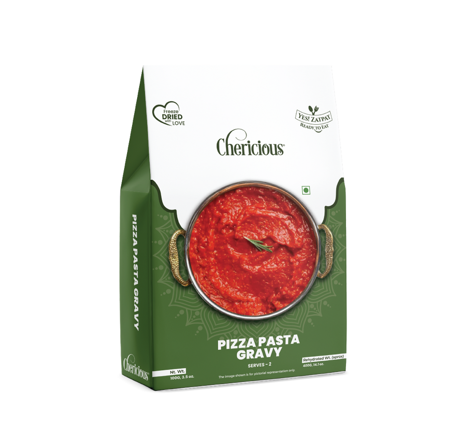 Chericious Pizza Pasta Gravy packaging on a white background